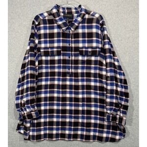 Lane Bryant Plaid Flannel Shirt Long Sleeve Button Up Top Blue Black 22/24‎